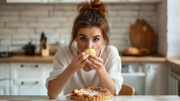 Photo extremely hungry brownhaired caucasian woman