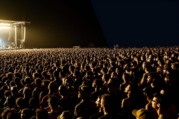 Photo extremely large crowd of people at an outdoor concert pitch black background ultra realistic photo