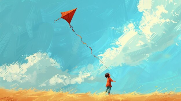 Photo an exuberant child engages in kite flying on a clear day with the endless sky as a canvas for fun