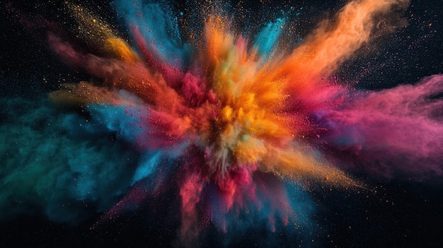 Photo exuberant explosion of multicolored powder on a dark backdrop capturing the beauty and vibrancy