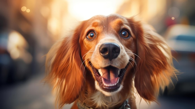 The exuberant expression of the dog's smile is contagious