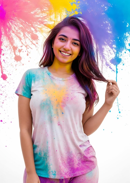 Exuberant Hot Girl Immersed in Holi Revelry