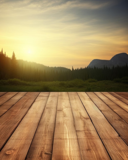 An exuberant image of an empty wooden table with a blurred background Generative AI