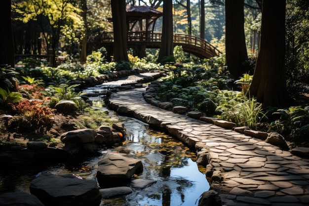 Exuberant trails in the Asheville Botanical Garden generative IA