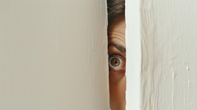 eye contact through a narrow slit in a white door depicting the silent screams of domestic abuse