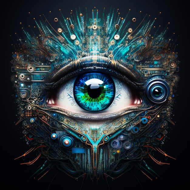 The eye of futuristic robot is shown in this image Generative AI