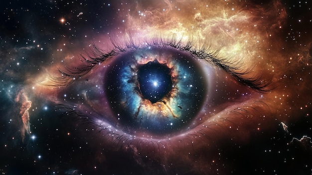 Photo an eye glowing with the wonder of the universe