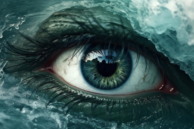 Eye in ocean waves Abstract surreal illustration Made with Generative AI