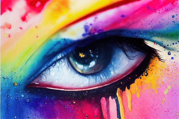 Eye in rainbow colors digital art style illustration painting