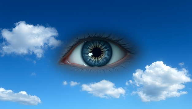 Photo eye in sky isolated with white highlights