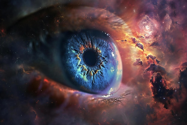 Eye in space with stars and nebula