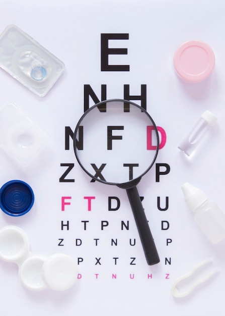 Eye test chart vision exam top view