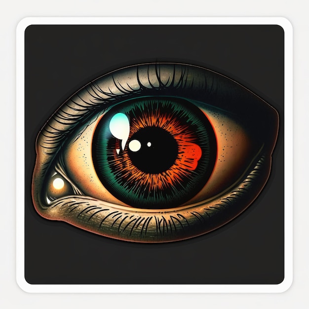 An eye with a black background and a red, green, and blue eye.