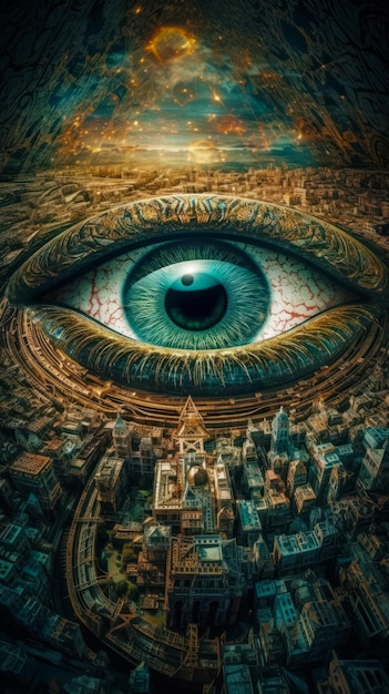 Eye with city in the background and city in the foreground Generative AI