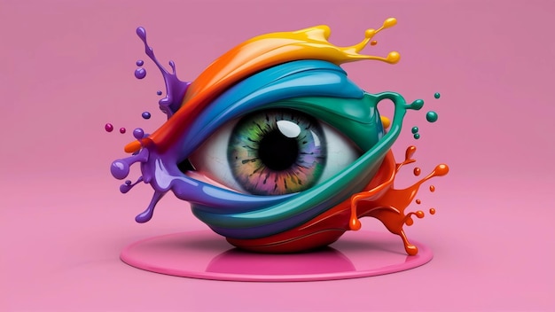 Photo an eye with colorful colors and a purple eye with a purple and orange color