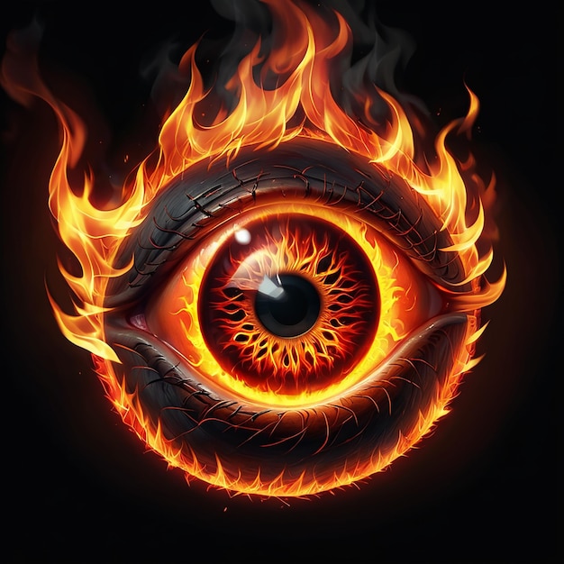 an eye with a fire symbol on it