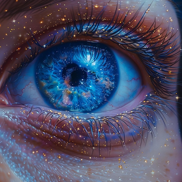 Eye with iris and starry sky 3D illustration