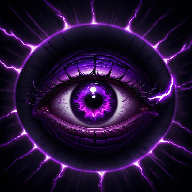 an eye with purple and purple streaks and a purple iris