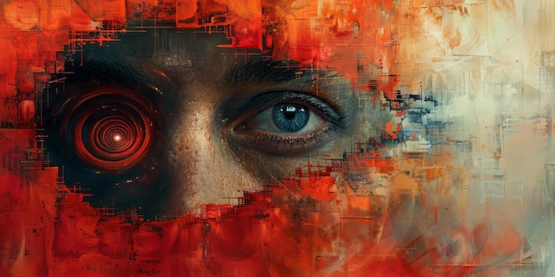 Eye of a woman painted on an abstract background Digital painting