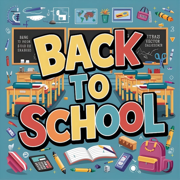 EyeCatching BACK TO SCHOOL Poster or Vector Images with School Supplies