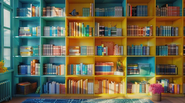 Photo eyecatching full frame shot of bookshelf at store