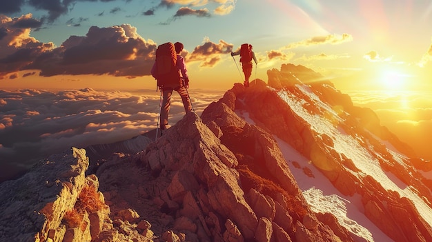 Eyecatching Full shot romantic couple hiking together