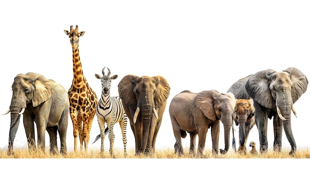 Eyecatching Group of different wild animals isolated on white background