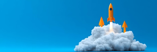 Photo eyecatching illustration of orange arrows pointing upward on a white cloud for marketing and inspira