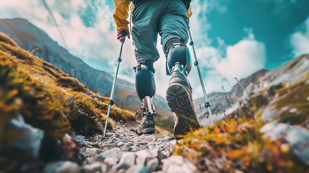 Eyecatching Man trekking in mountains