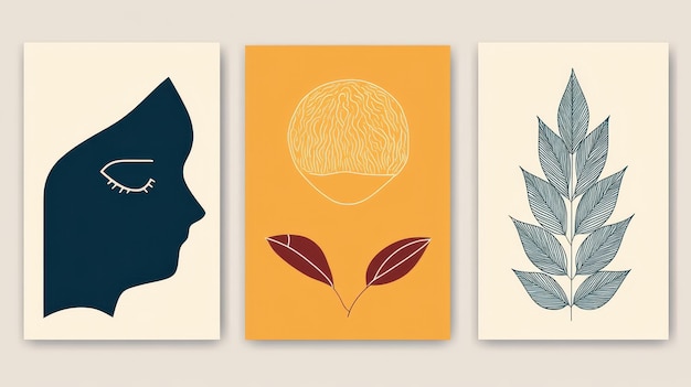 Photo eyecatching minimalist prints featuring trendy line art and colorful modern designs perfect