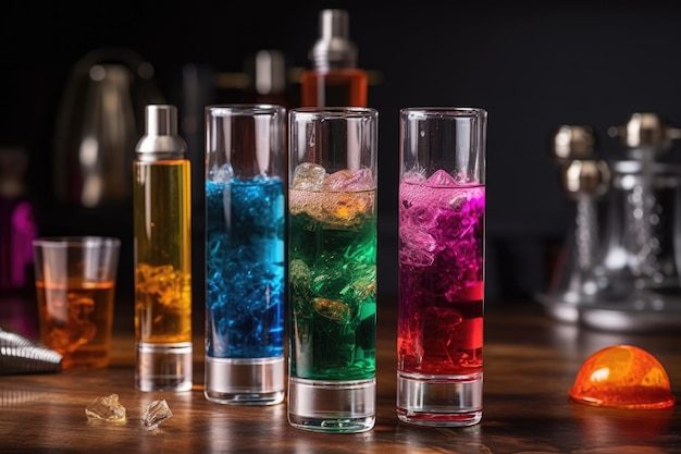 Eyecatching mix of colors and ingredients in a cocktail shaker created with generative ai