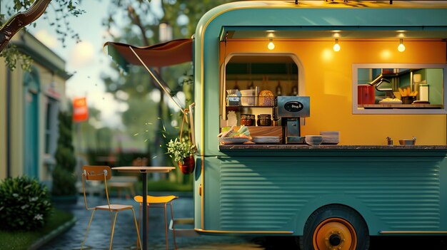 Eyecatching Opened Vintage Food Truck Scene Mockup