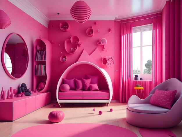 eyecatching pink childrens room interior