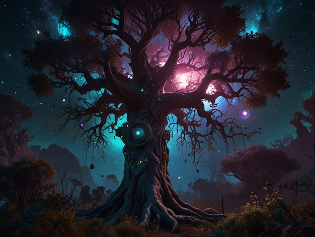 Eyecatching Tree made uniquely designed with vibrant and bright colors Ai Generated