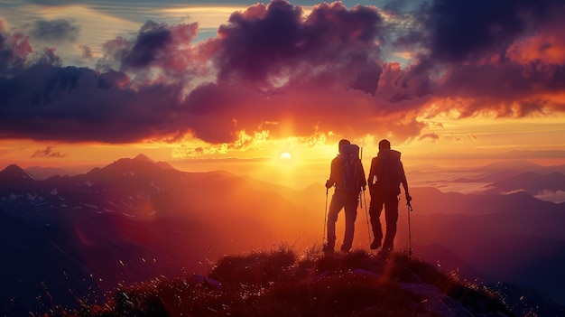 Eyecatching Two male hikers working together as a team to climb a mountain and enjoy a stunning