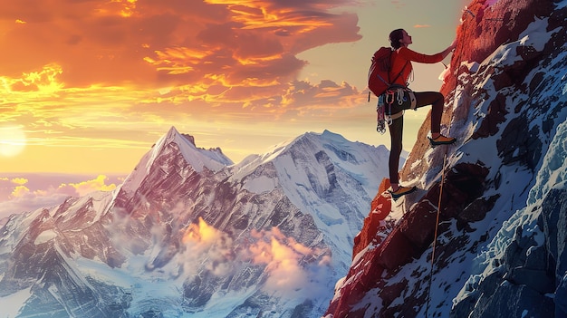 Eyecatching Young woman climbs to the top in the mountains near the ocean