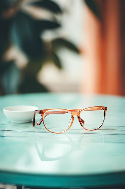 eyeglasses on a green table