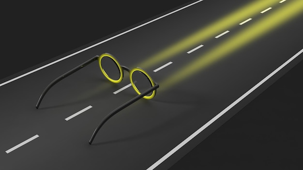 Eyeglasses on highway conceptual background