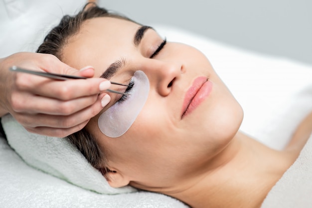 Eyelash extension procedure.