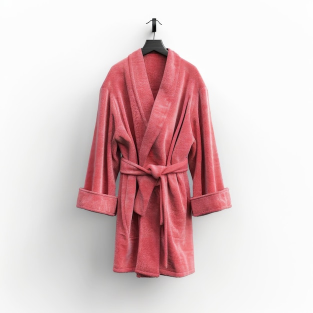 Eyelevel perspective of a chic contemporary spa robe rich fabric draped on a velvet hanger minimalist background enhanced with meticulous CG 3D rendering