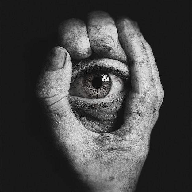 Photo eyes of the abyss surreal art with creepy tiny hands