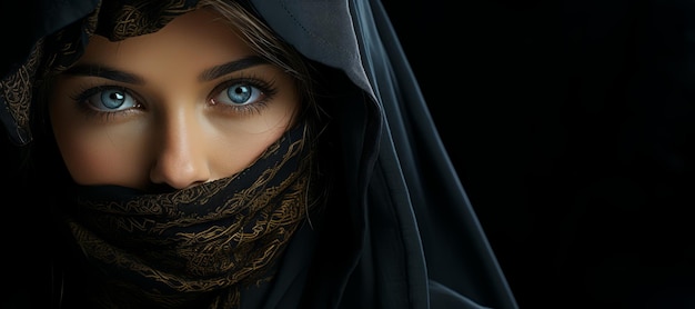 eyes of a beautiful girl in a black hijab Generative AI