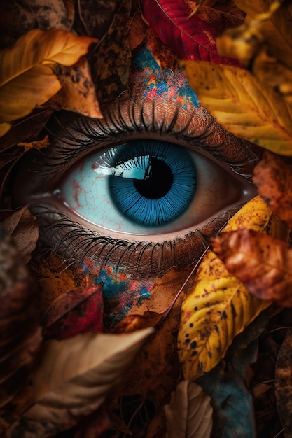 Eyes sparkled with the vibrant colors of autumn leaves Generative AI