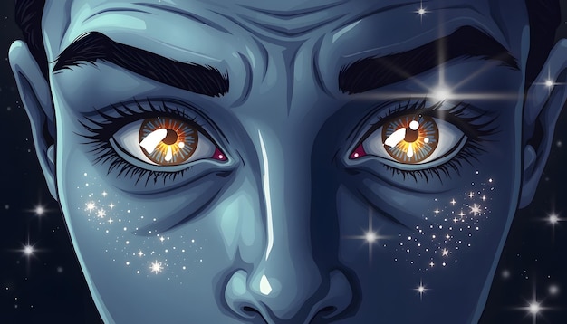 Photo eyes and starry skin illustration isolated with white highlights