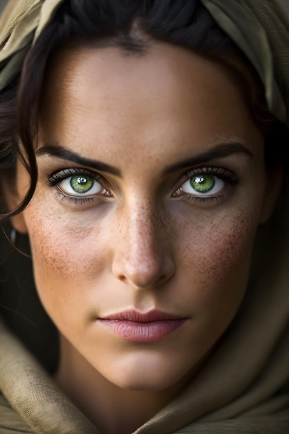 The eyes of a woman are green