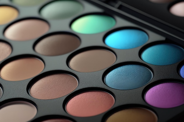 Eyeshadow palette bright colors close up