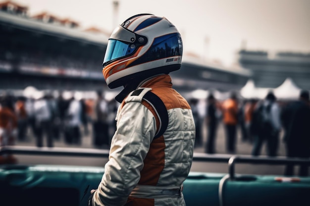 F1 driver standing up at starting line generative AI