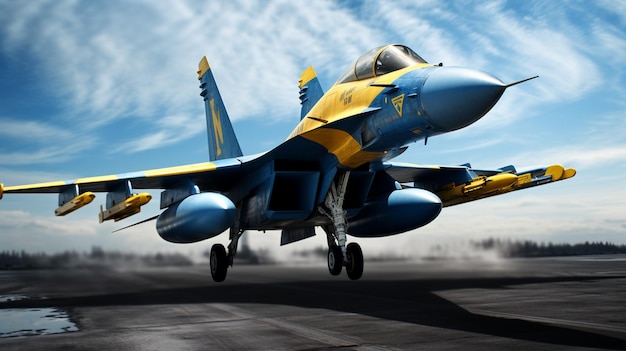 F16 fighter with the flag of Ukraine War in Ukraine AI Generative AI