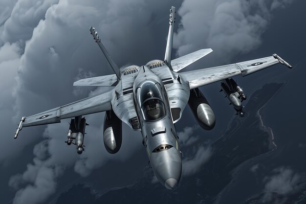 Photo fa18e super hornet fighter jet flying through clouds