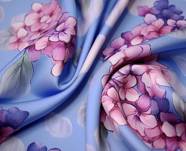 Fabric design of floral with blue and purple